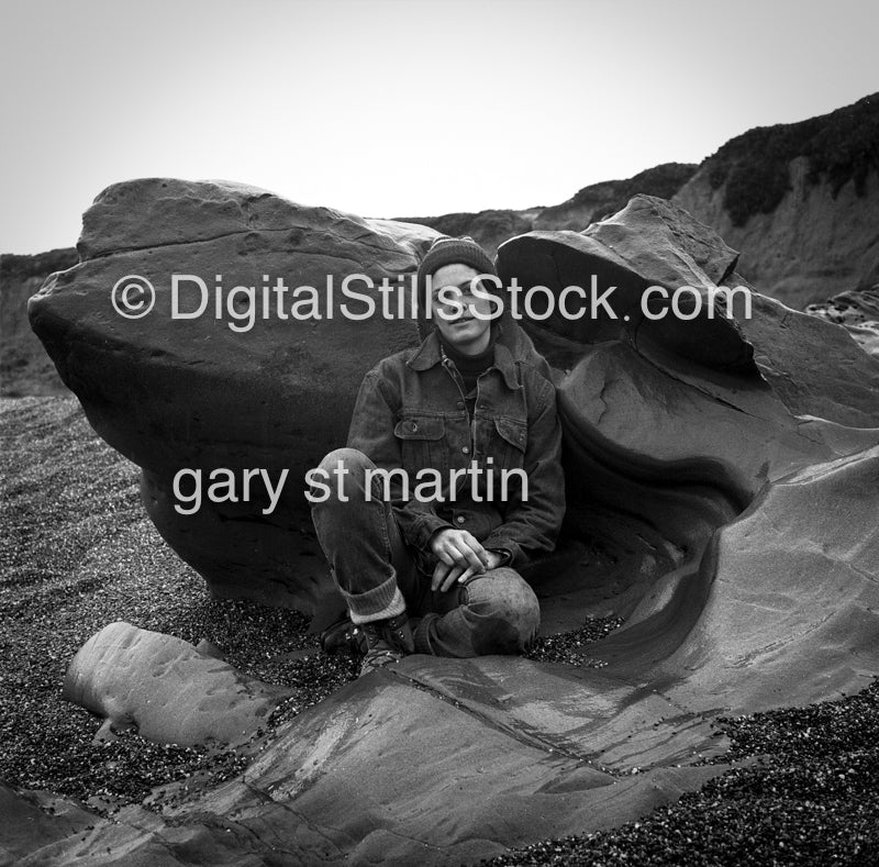 Ann wrapped around large rocks, analog, black & white, women, portraits