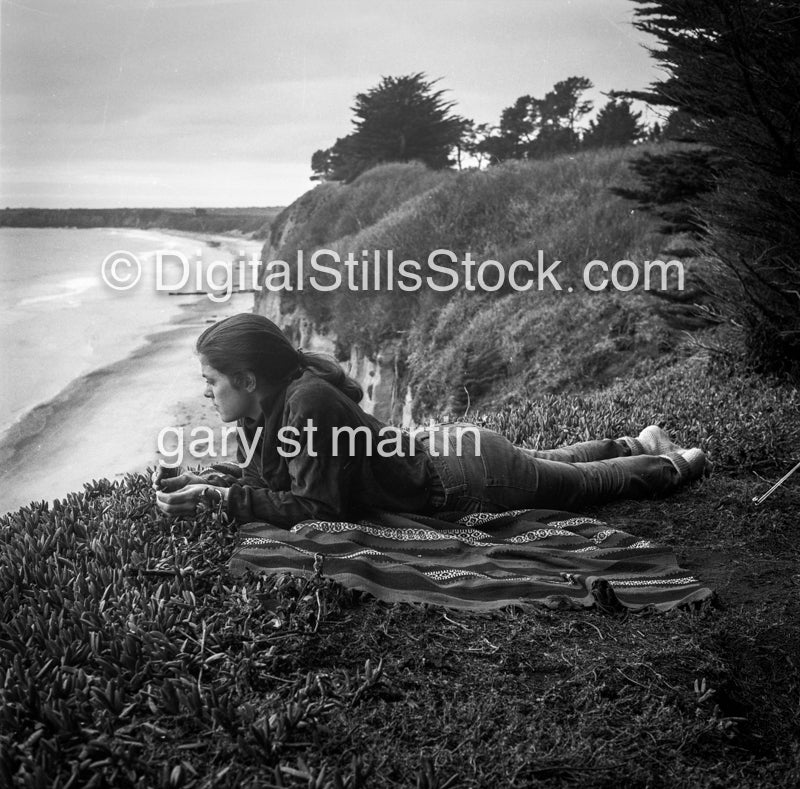 Ann Gazing Along the Cliff, Analog, Portrait, Women, Black & white