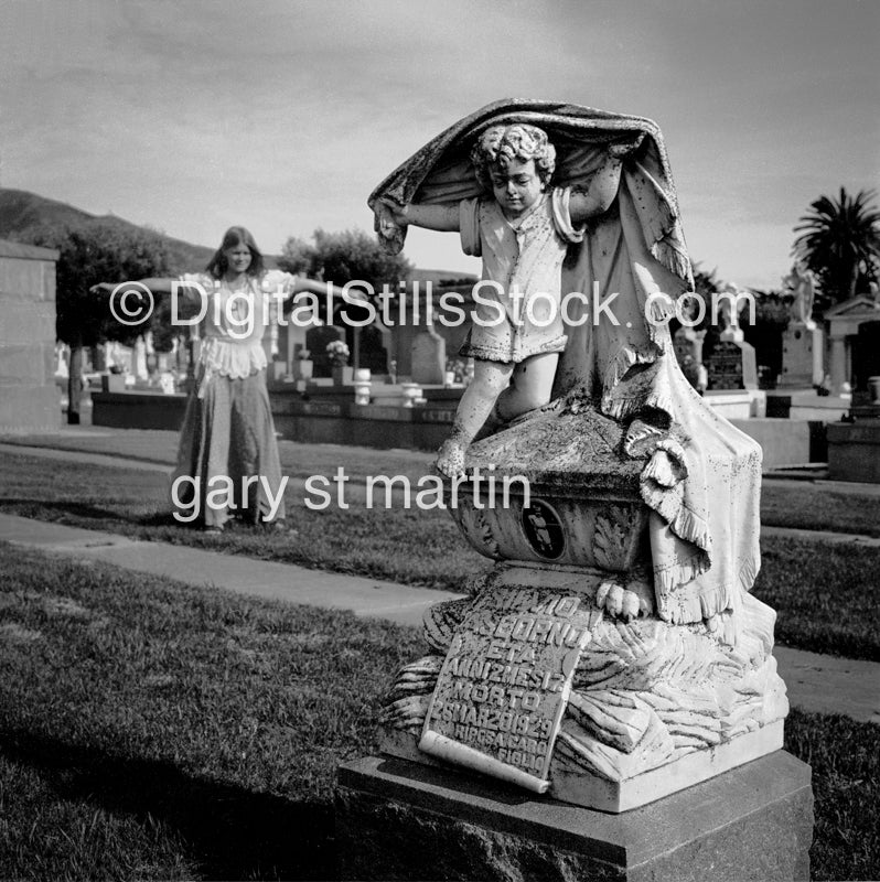 Anna in the Graveyard, Outside of San Francisco, CA, Analog, Portrait, Women, Black & white