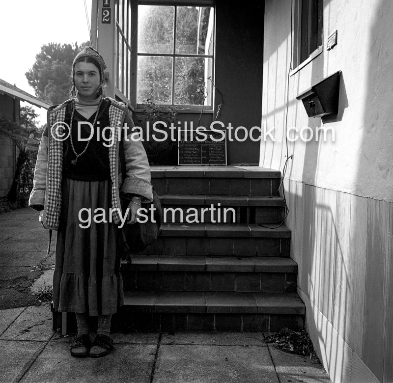 Caroline Portrait,Along The Stairs, analog, black & white, portrait