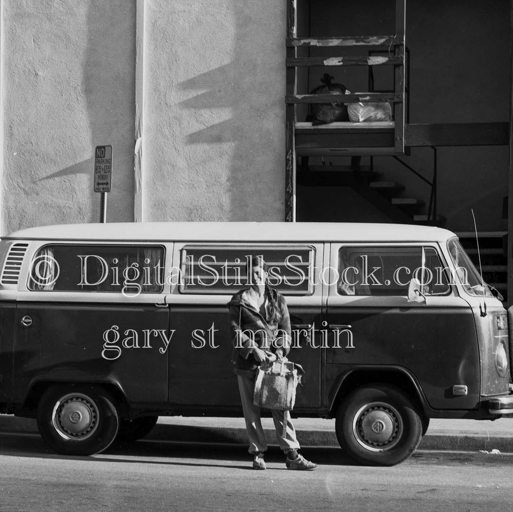 Caroline Standing Ahead of Van, Analog, Portraits, Women, B & W