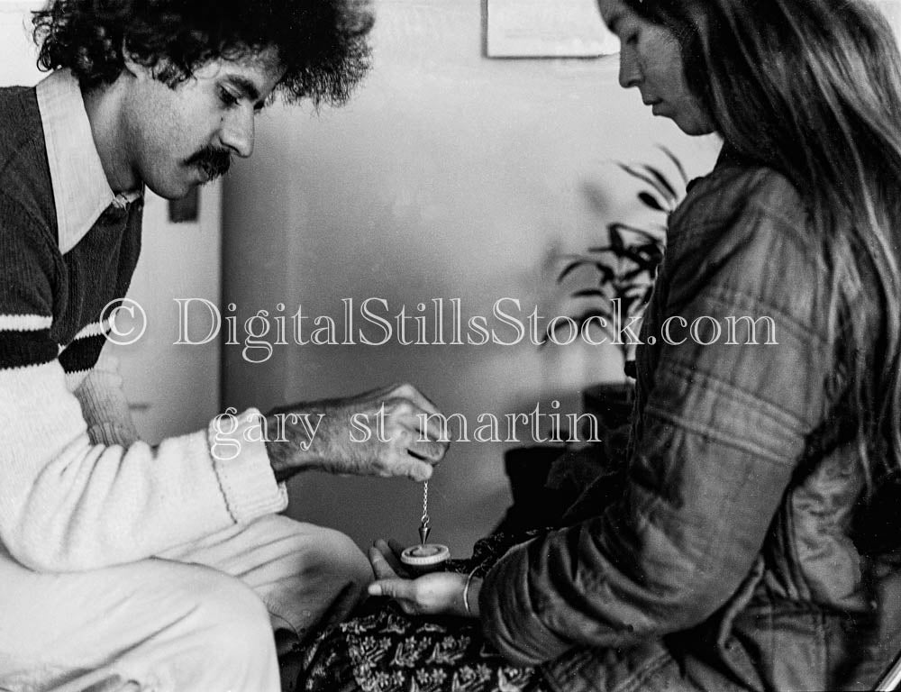 Healer and Caroline Using Pendulum Analog, Portraits, Women, B & W