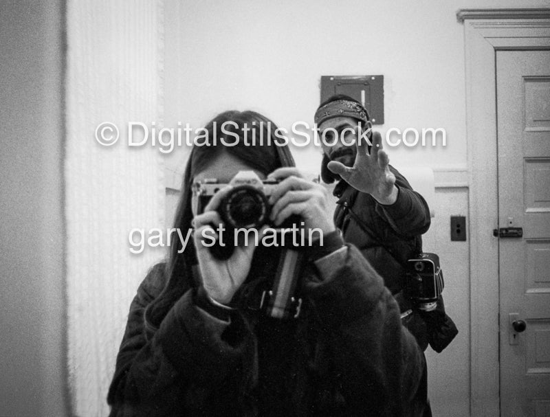 Carolyn and Gary in Mirror, San Francisco, California, analog, black & white, portrait