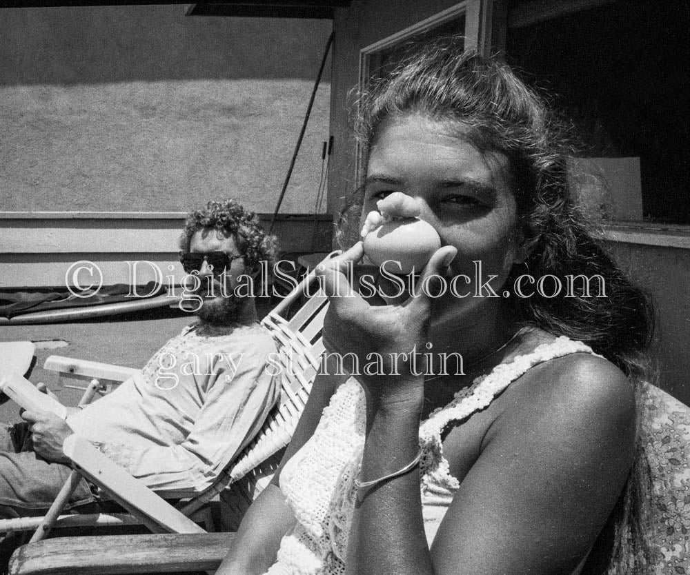 Judd and Caroline with Egg Portrait Analog, Portraits, Women, B & W