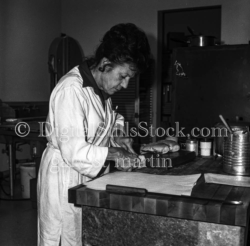 Nordeen Working on Countertop Portrait Analog, Portraits, Women, B & W