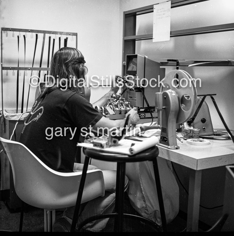 Student Editing 16mm Film, analog, men, black and white, portraits