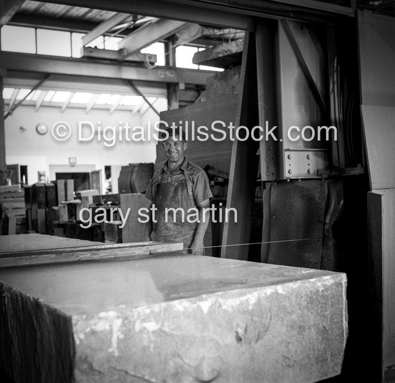 Gravestone Worker Smiling, Analog, Portrait, Men, Black & White
