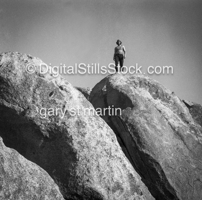 Standing on a Rock, Analog, Portraits, Men, Black and White