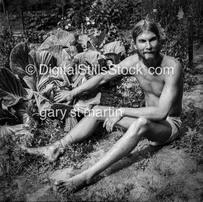 Brian Sitting Next to Cabbage, Analog, Portraits, Men, B & W