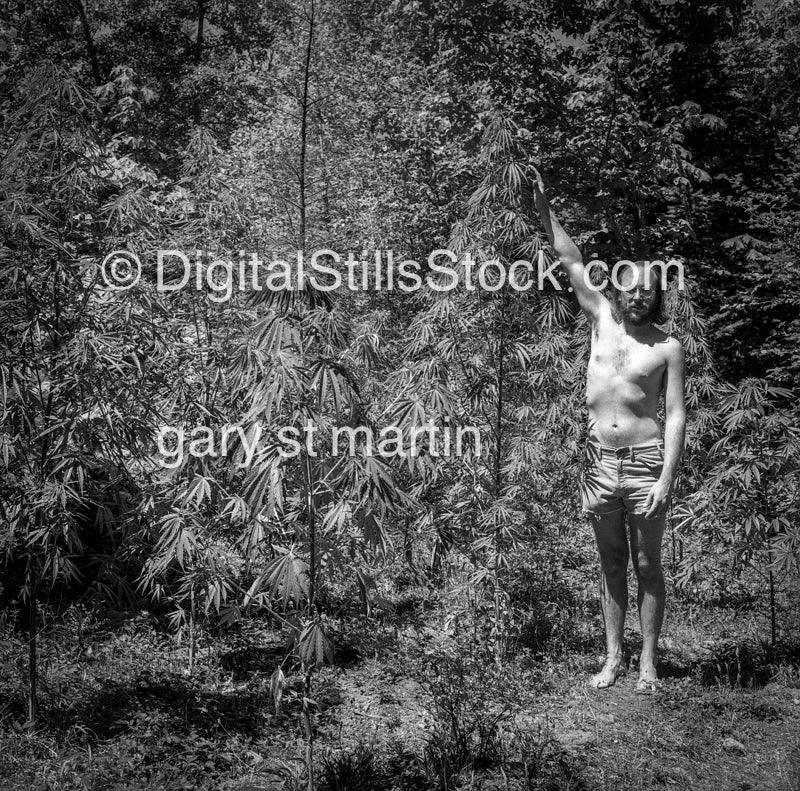 Measuring Tall Plant of Pot, Analog, Portraits, Men, Black and White