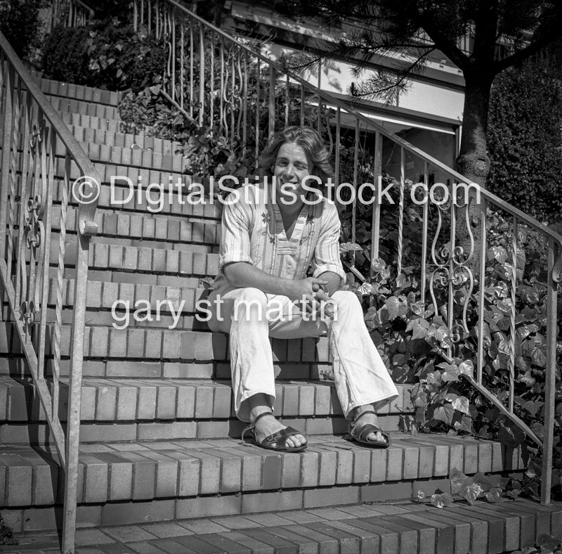 Jay Martin Sitting on Steps, Analog, Portrait, Men, Black & White