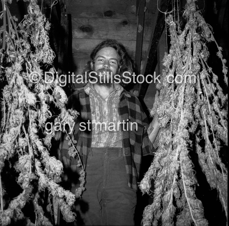 Dennis Next to Weed Plants Analog, Portrait, Men, Black & White