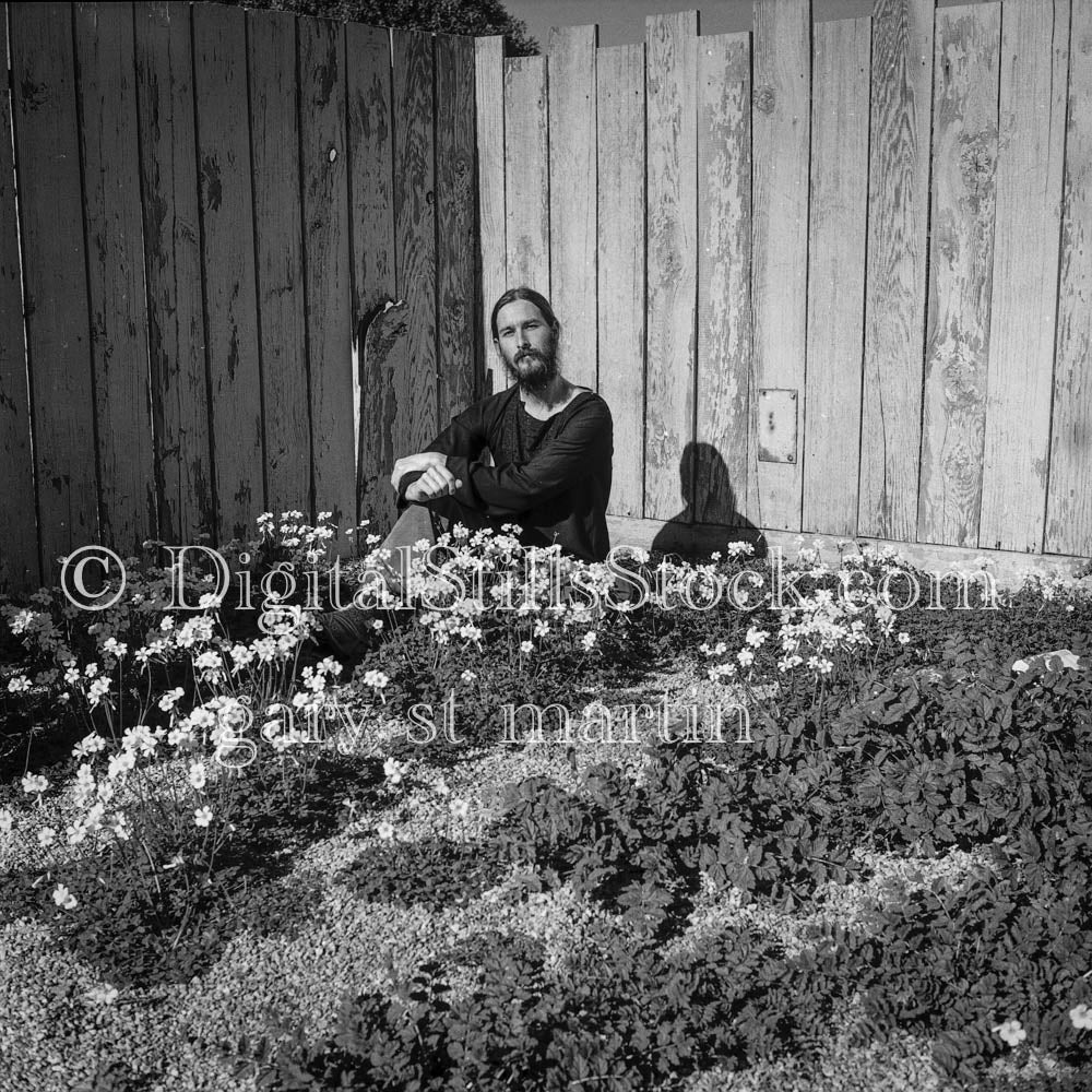 Sitting Upright in the Yard, Self Portrait, Analog, Portraits, Men, Black and White