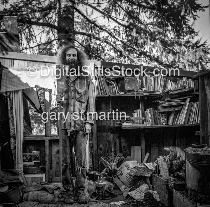 Joe with a Broom, Cleaning Up, Analog, Portraits, Men, Black and White