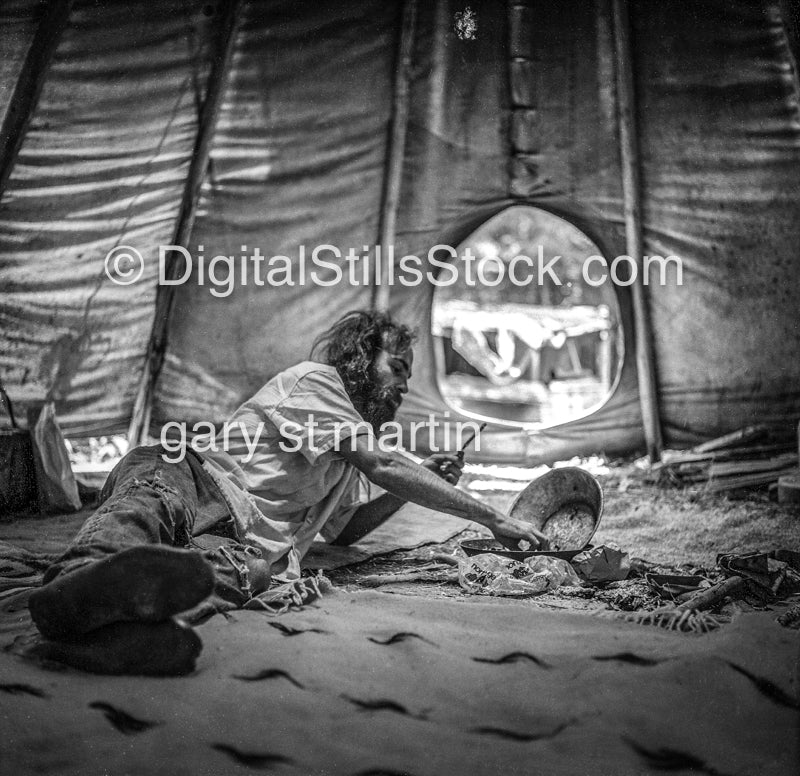 Joe Inside his Tipi, Analog, Portraits, Men, Black and White