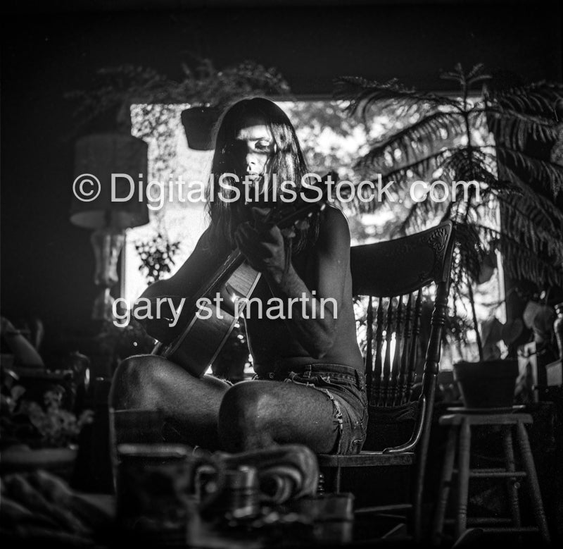 Chris Moses Playing Guitar Analog, Portrait, Men, Black & White