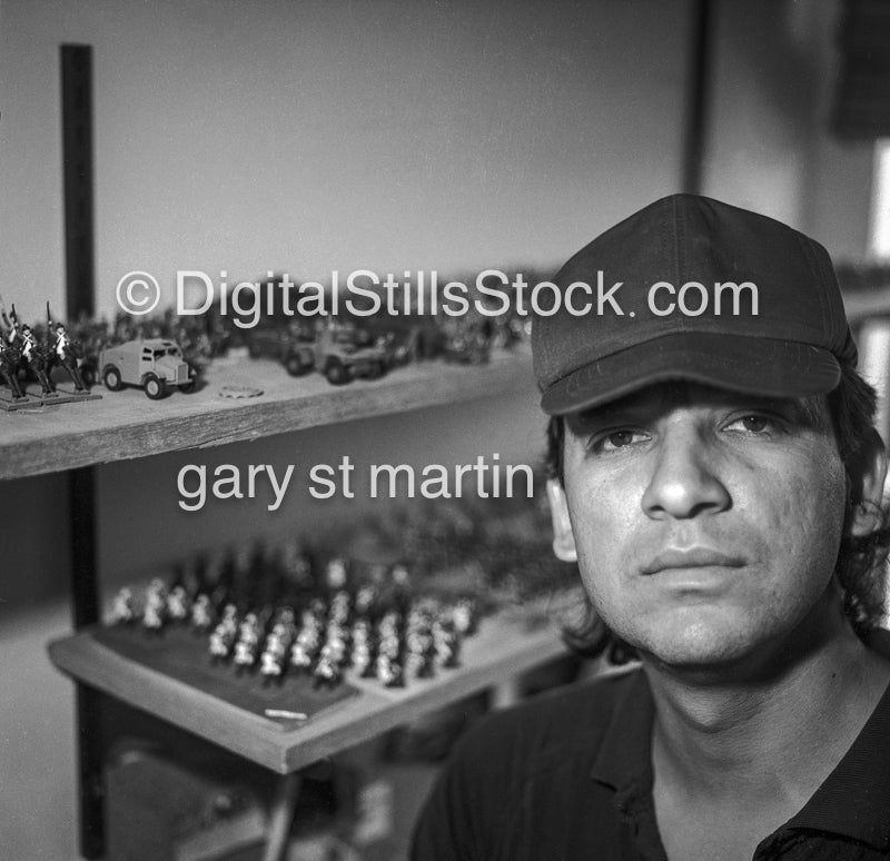 Gene Chavira Portrait in Toy Shop, Analog, Portrait, Men, Black & White