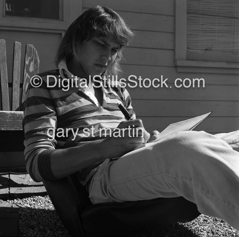 Gary Swanson Taking Notes Outside, Analog, Portraits, Men, Black and White