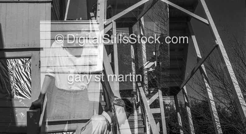 Gary Swanson On The Steps Double Exposure, the Bay Area , Analog, Portrait, Men, Black & White