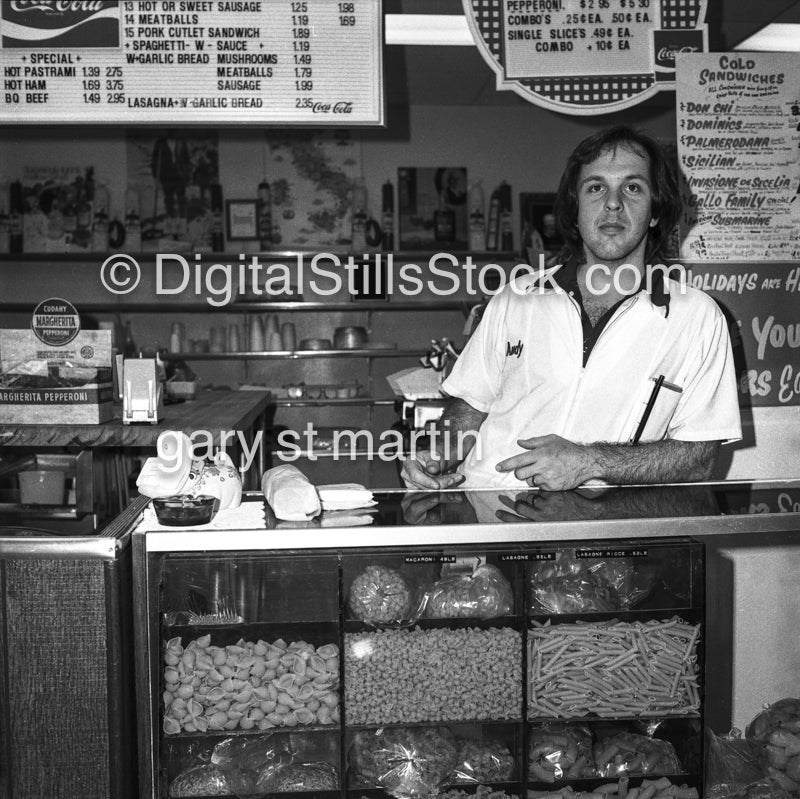 Andrew Gallo At His Fathers Deli, Costa Mesa Analog, Portrait, Men, Black & White