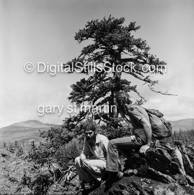 Rodney and Laughing Donney Gazing from Mountaintop, black and white analog groups