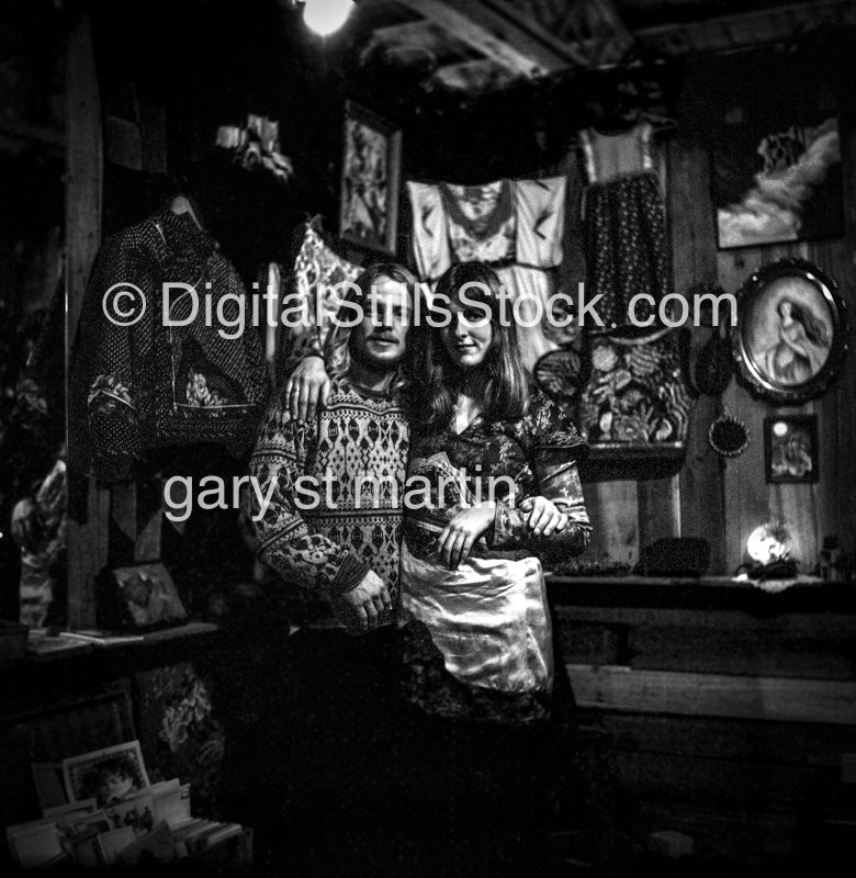 Mimi And Her Husband At A Shop analog, black and white, portraits, groups