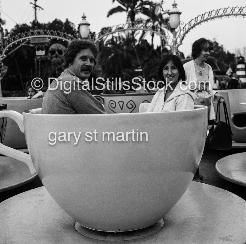 Judd And Denise in a Teacup With Cobina In The Background analog, black and white, portraits, groups