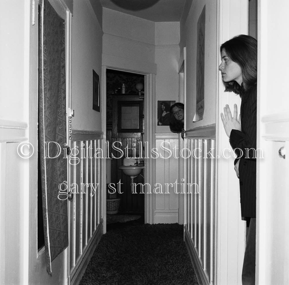 Anne and Friend Peeking into Hallway
Analog, Portraits, Groups B & W