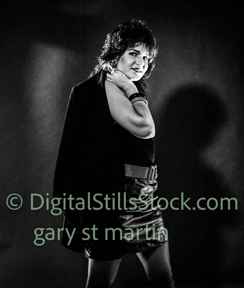 Elaine, Side View, Smiling Holding Jacket Portrait, analog, black and white, clubland
