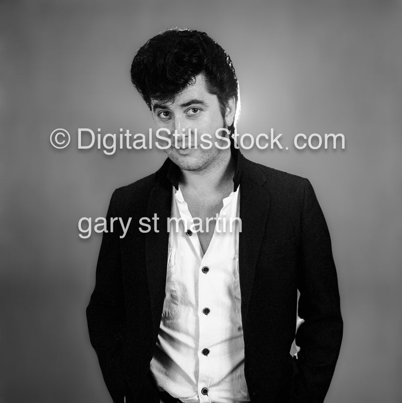 Looking Forward, hands in back Pocket, Analog, Black & White, 80s rock