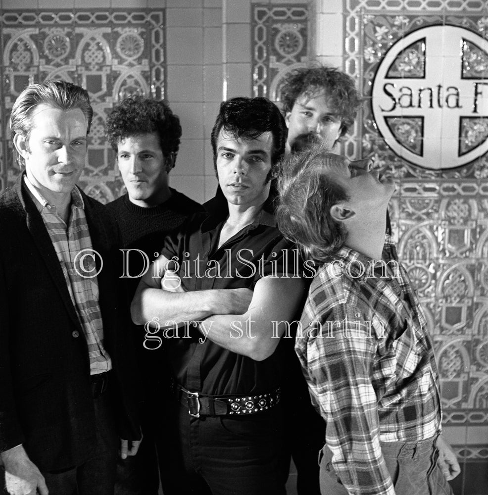 Group View against the wall the Train Station, analog, black and white, 80s rock