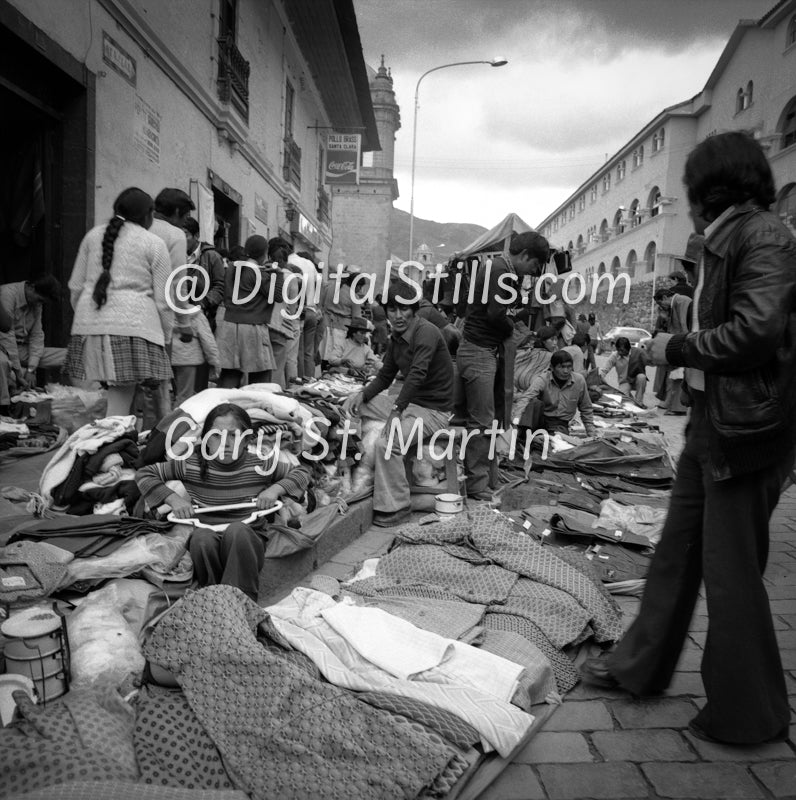 Family Selling Clothes, Analog, B&W, Peru Edit alt text