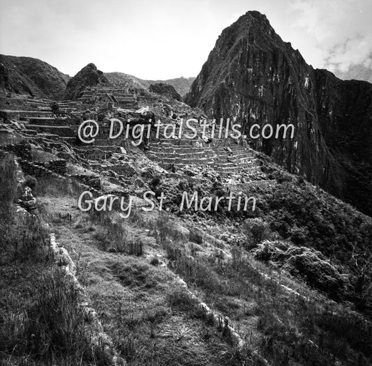 Machu Picchu, general view One, Peru, analog, black and white