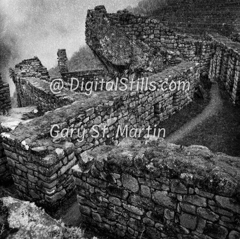 Winding Walls, Machu Picchu, Peru, Black And White Shadow