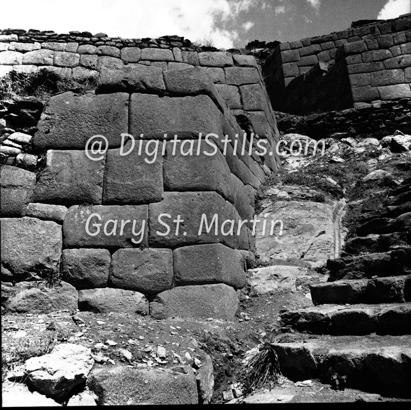 Stairs along the Walls, Machu Picchu, Peru, Peru, Black And White Shadow