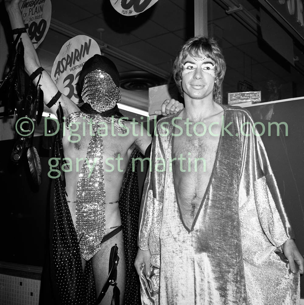 Bedazzled Halloween Duo Posing, Analog, B & W, Polk St.