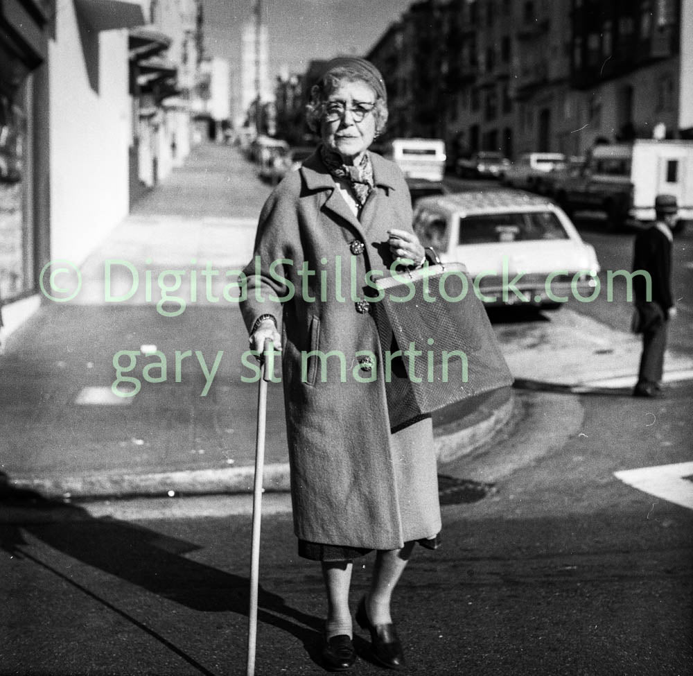 Elderly Woman Walking on Polk St. V2, B & W, Analog, Polk St.