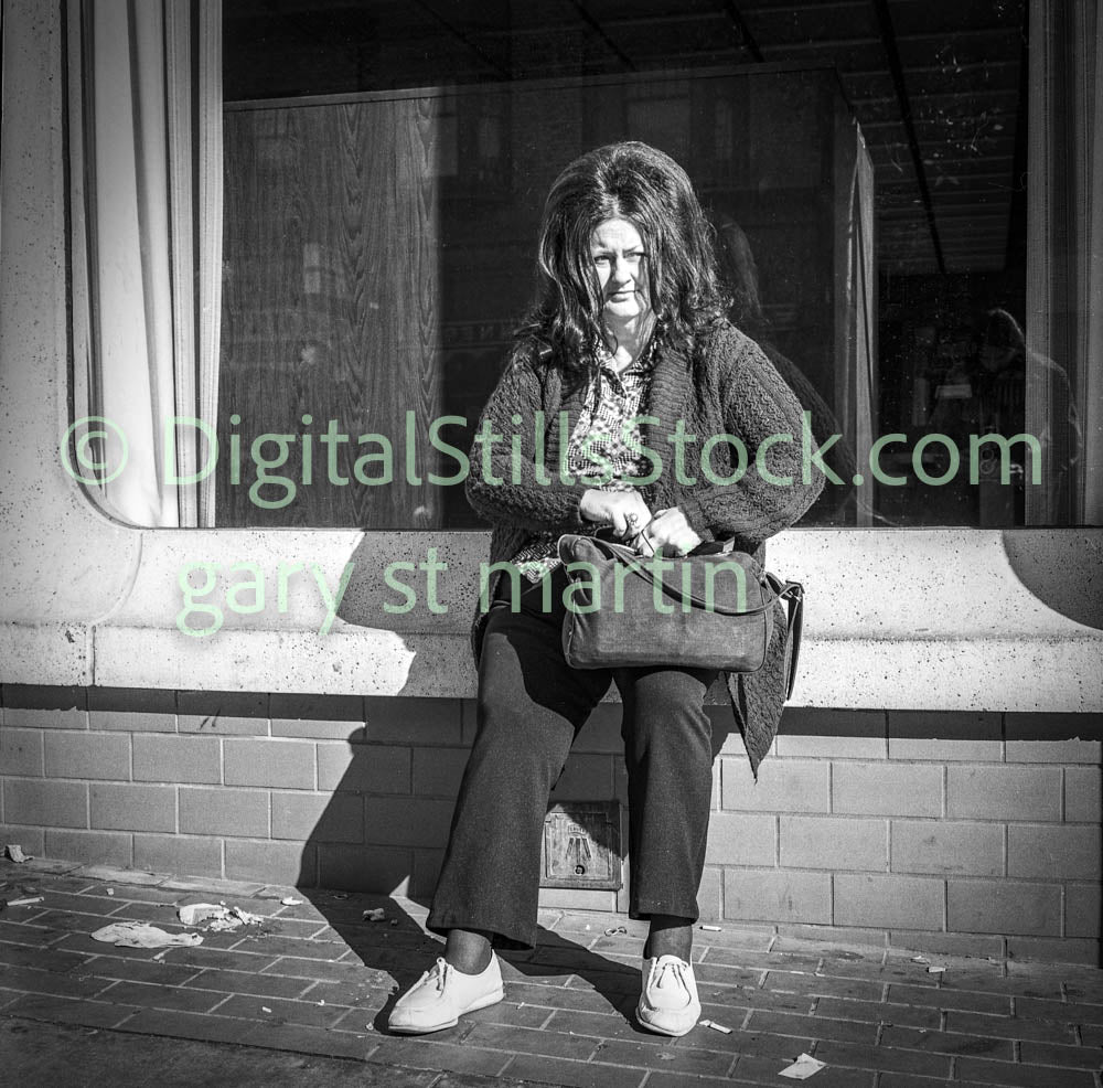 Woman with Beehive Hairstyle on Polk Street, Analog, B &