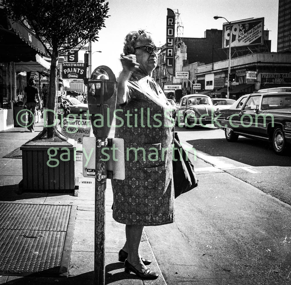 Woman by Polk Street Road, Analog, B & W, Polk St.