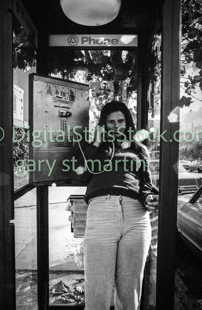 Lady Inside the Phone Booth, Analog, B & W, polk St.