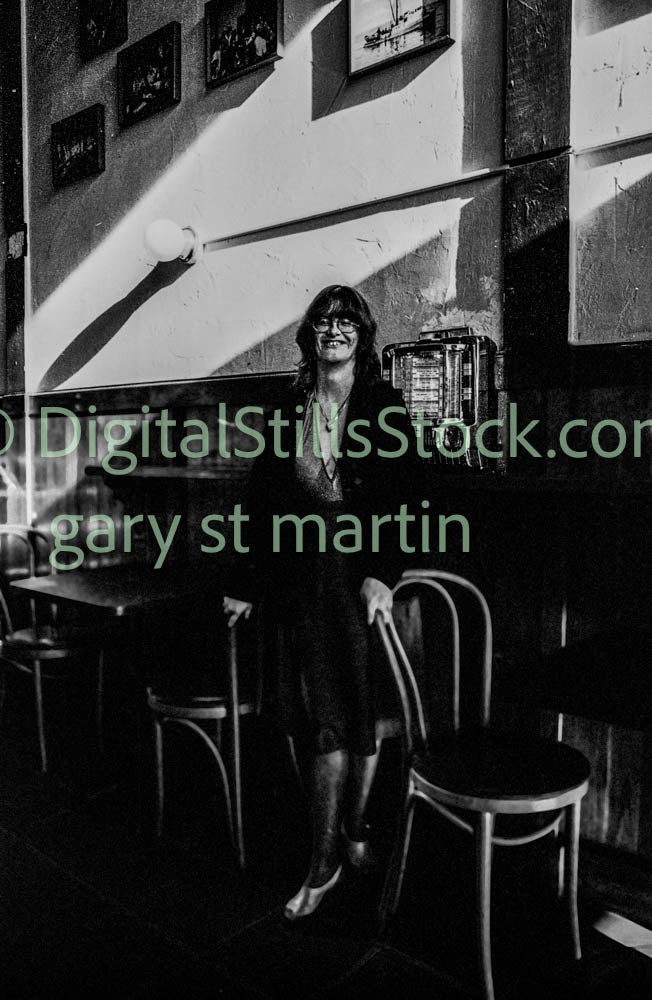 Woman with Glasses Inside Restaurant, Analog, B & W, Polk St.