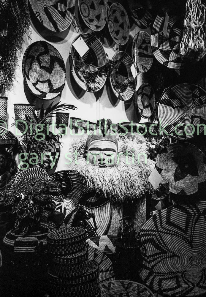 Doll Face and Woven Baskets, B & W, Polk St. Analog