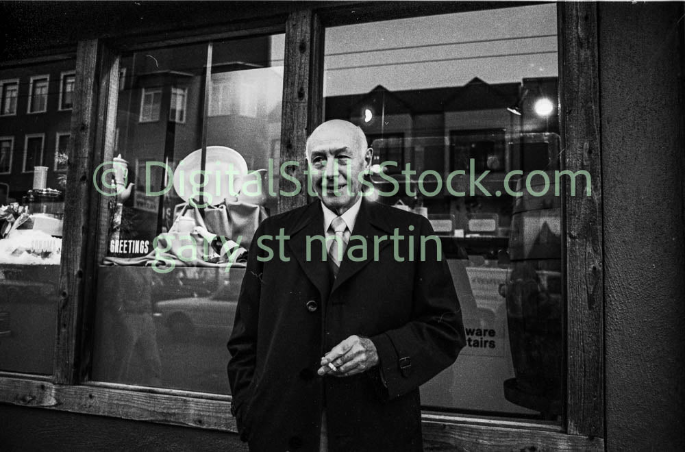 Man Smoking a Cigarette and Smiling, Analog, B & W, Polk St.