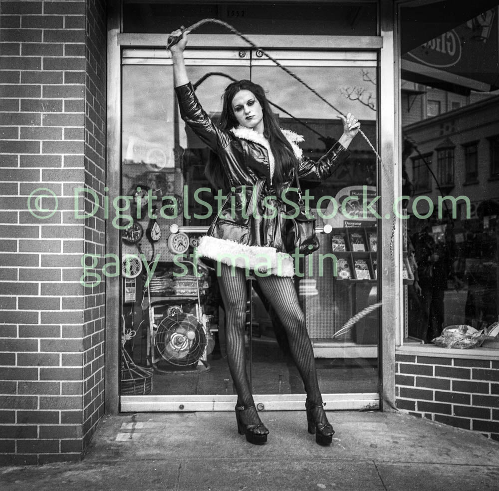 Woman with Whip in Heels,, B & W, Analog, Polk St.