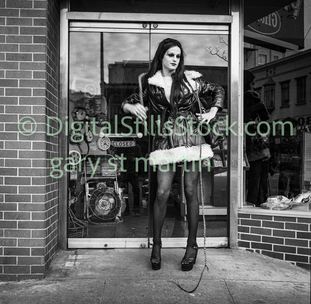 Woman with Whip in Heels V2, Analog, Polk St., B & W