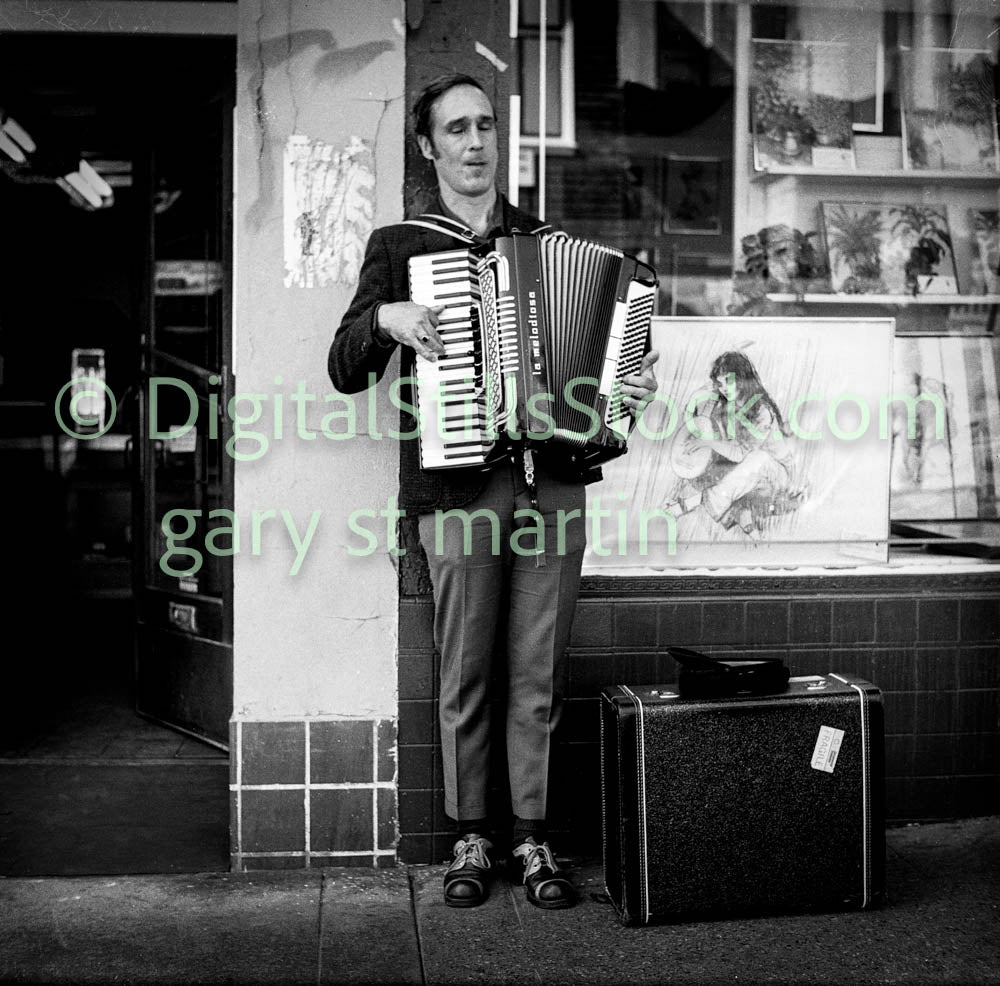Man Playing Accordion by Paintings, B & W, Analog, Polk St.
