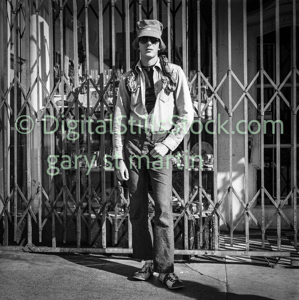 Man with Snake Around Neck Full Body Shot, Analog, B & W, Polk St