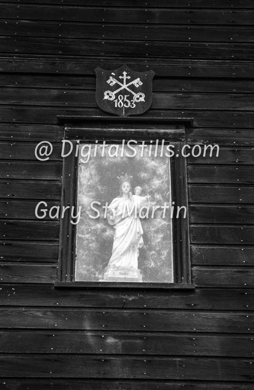 Religious Icon Behind Glass, Black & White, Oddities