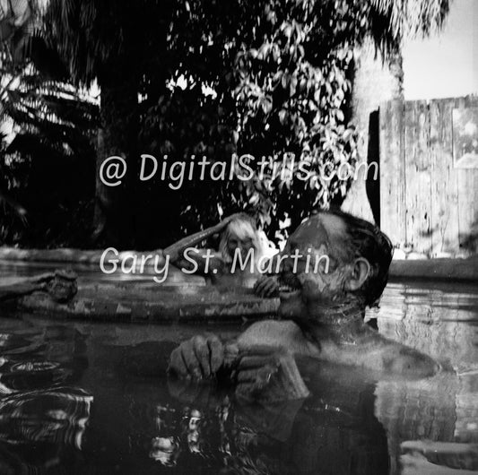 Man in Clay Hot Tub, Fake Nose On, Black & White, Oddities