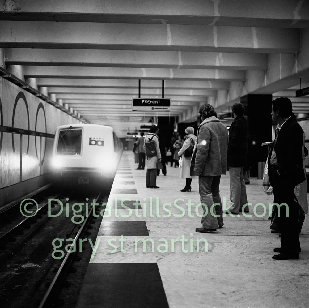 BART station San Francisco Long corridor, analog, black and white, oddities